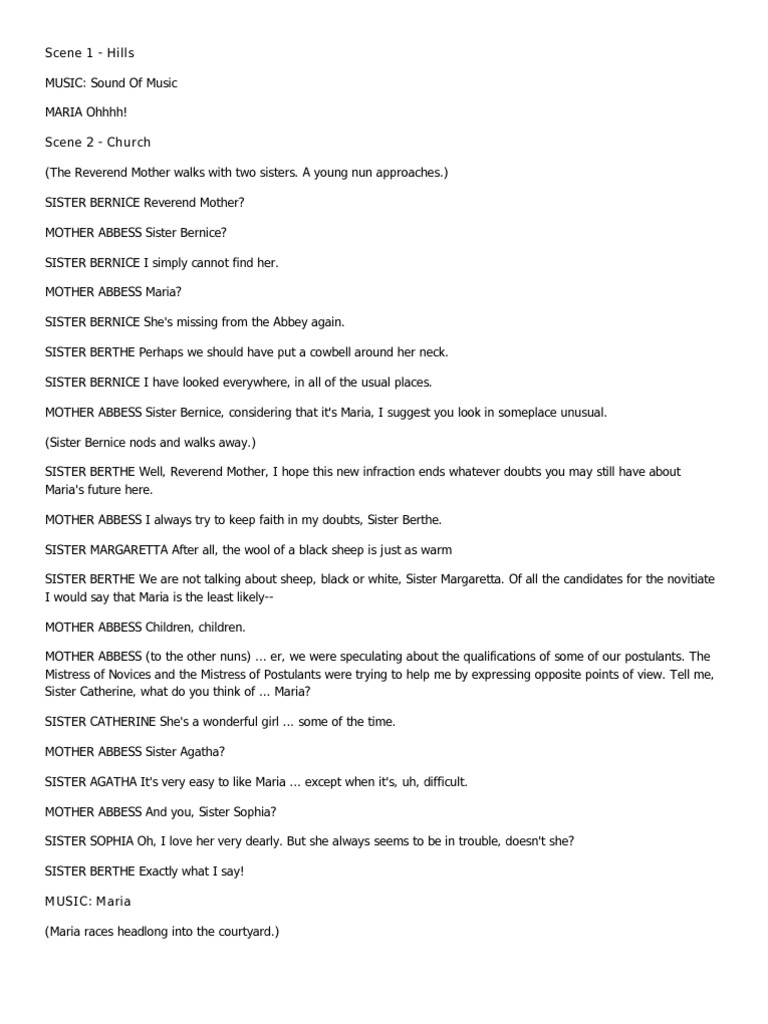 Sound of Music Script and Monologues | PDF | Nun | Dances