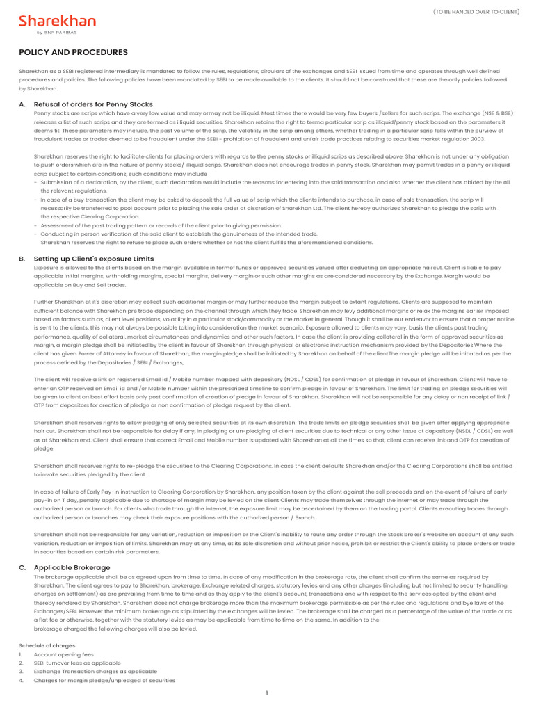 Sharekhan Client Policy Overview | PDF | Futures Contract | Stocks