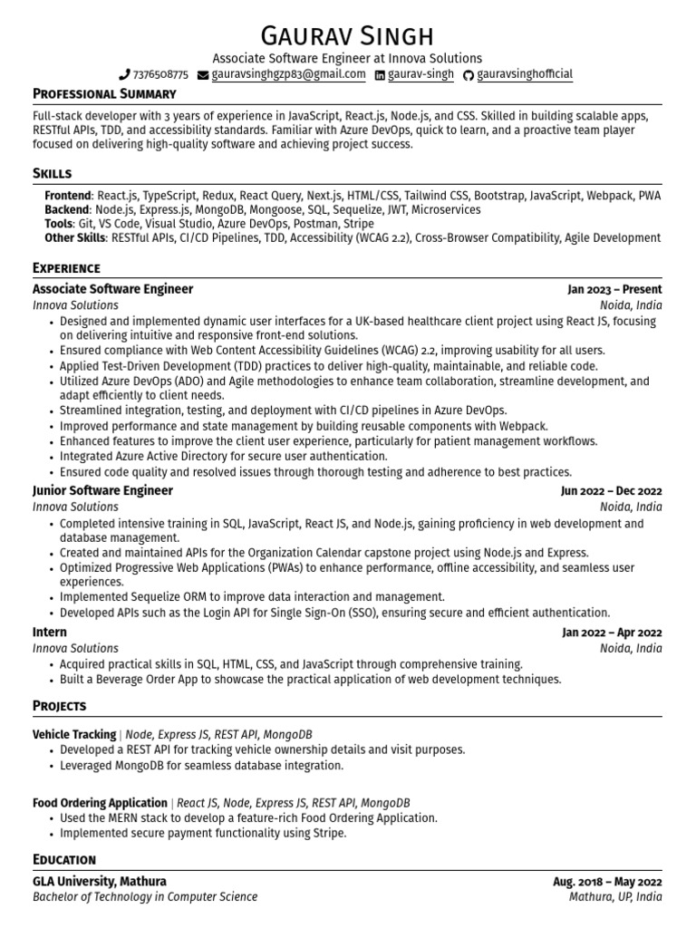 Associate Software Engineer Resume | PDF | Web Development | Java Script