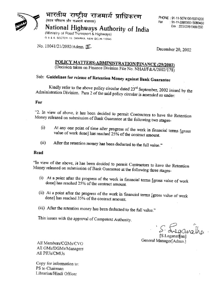 3.1.4 Guidelines For Release of Retention Money Against BG | PDF