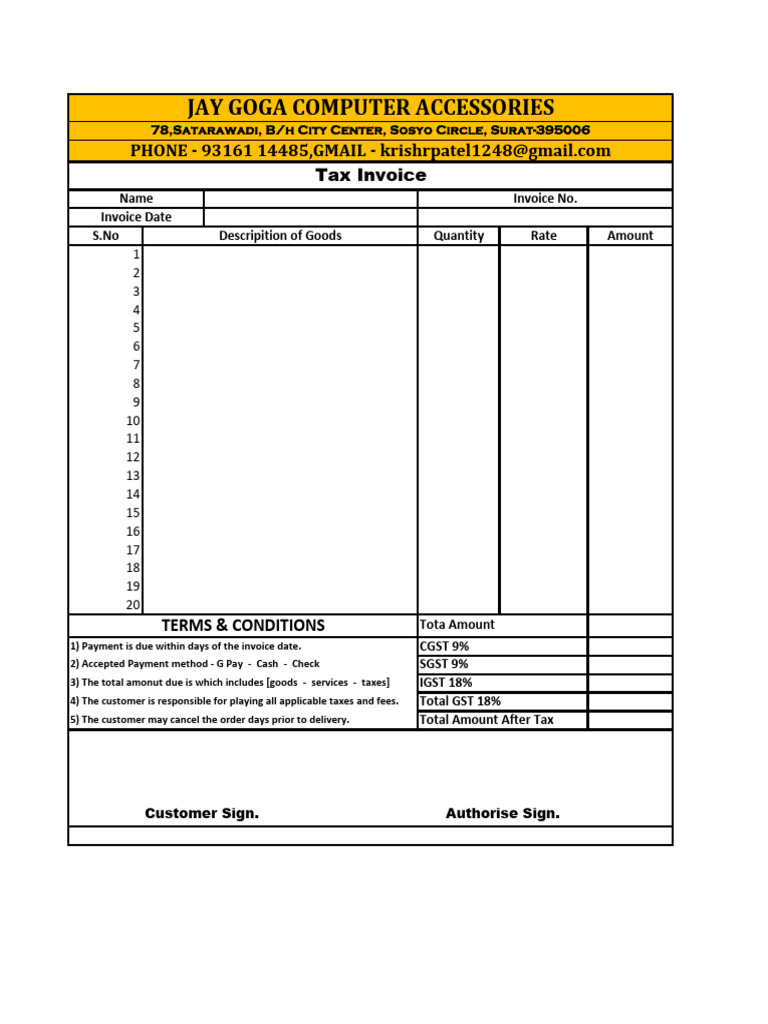 Tax Invoice for Computer Accessories | PDF