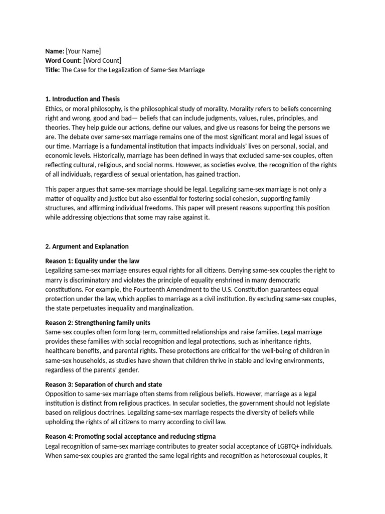 Legalizing Same-Sex Marriage: A Case for Equality | PDF | Same Sex ...