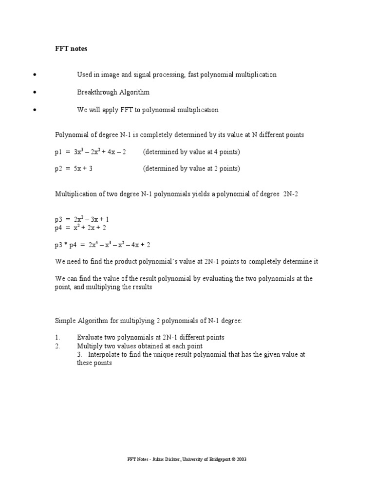 FFT Notes - Julius Dichter, University of Bridgeport © 2003 | PDF ...
