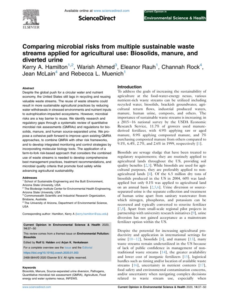 Comparing Microbial Risks From Multiple Sustainable Waste Streams ...