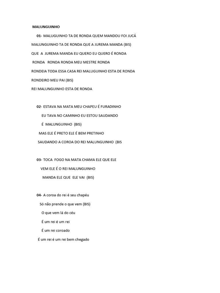 Canções sobre Malunguinho e sua Ronda | PDF