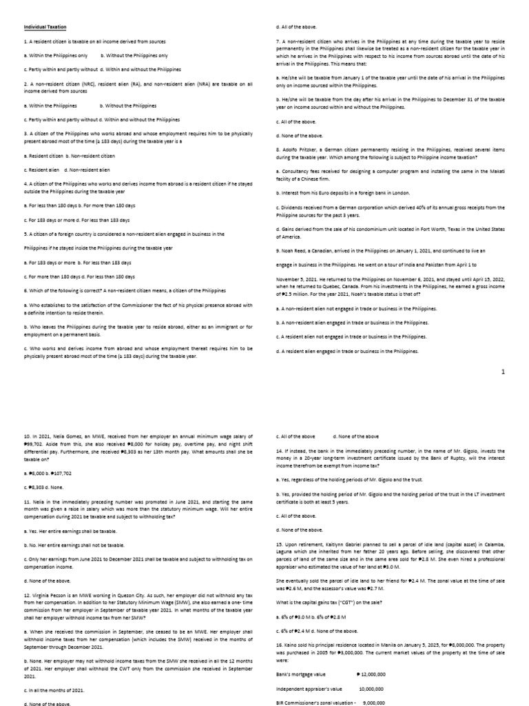 Philippine Taxation Guide | PDF | Income Tax | Capital Gains Tax