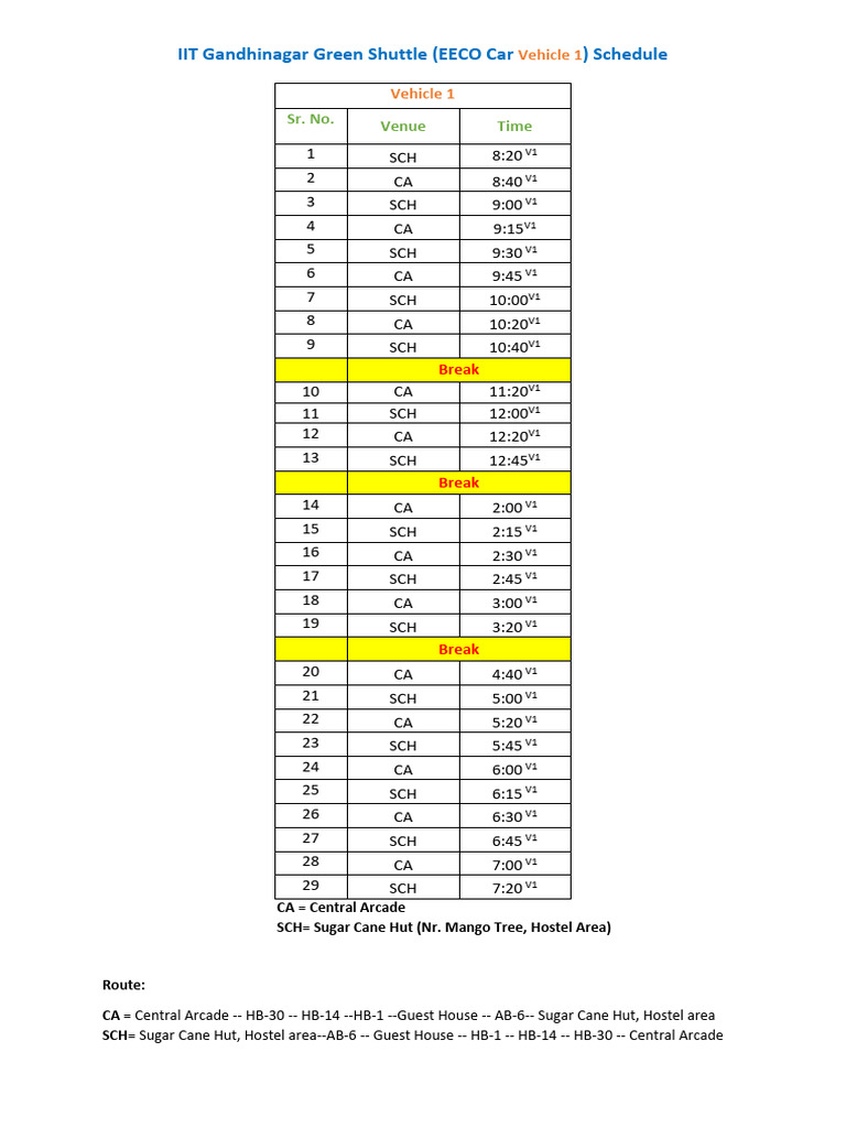 IIT Gandhinagar Shuttle Schedule | PDF