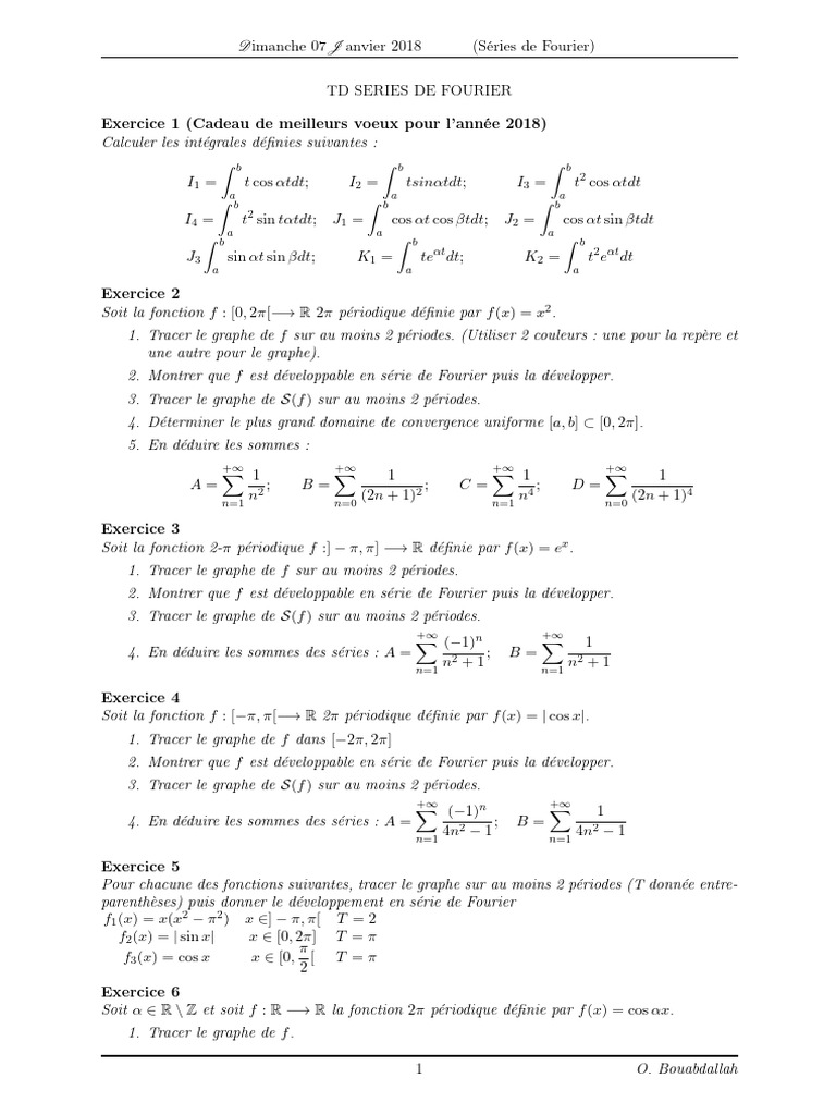 Exercices sur les séries de Fourier | PDF