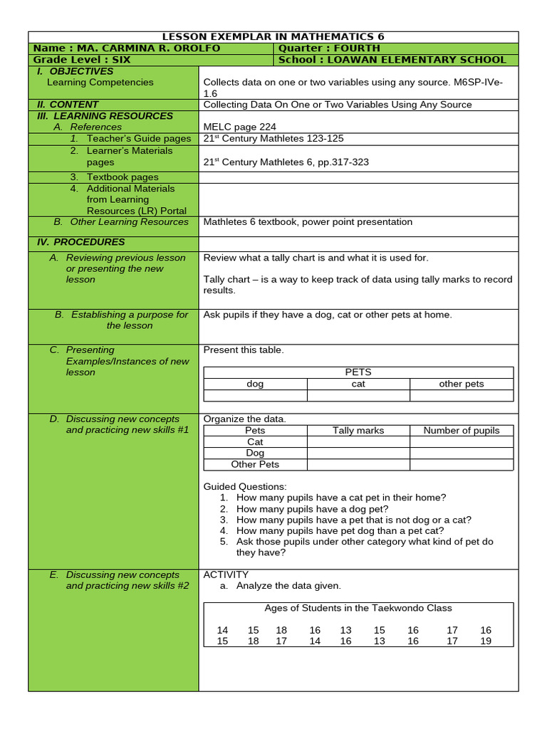 Grade 6 Mathematics Lesson Exemplar | PDF | Teachers | Cognition
