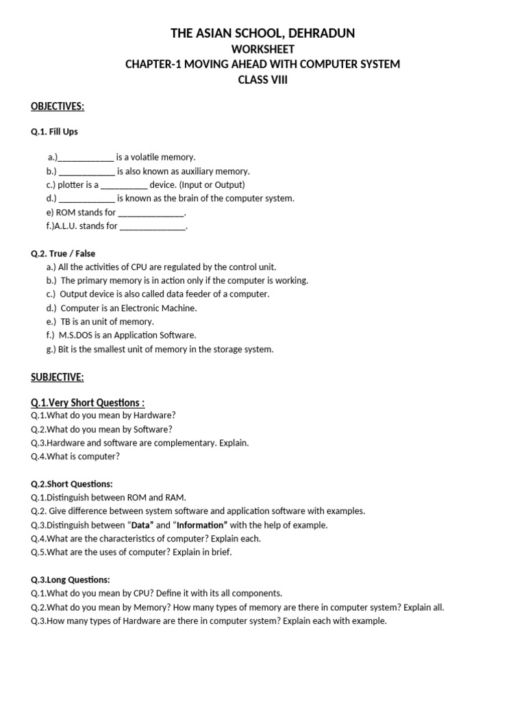 Computer Science Class 8th Assignment | PDF