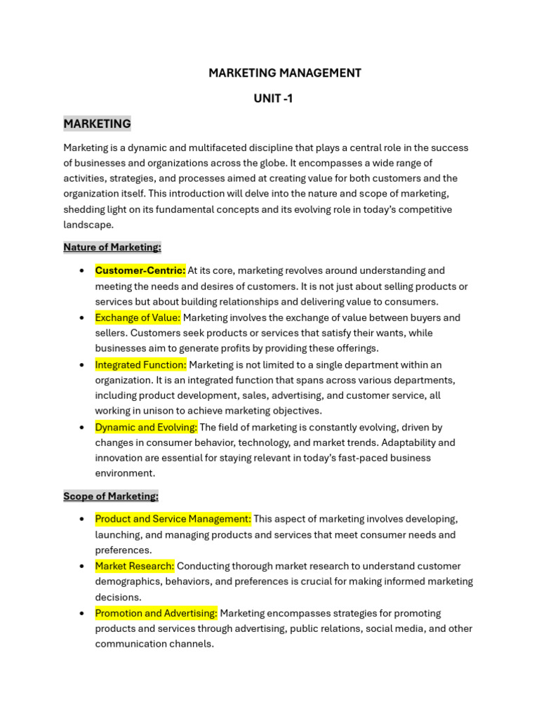 unit 1 marketing | PDF | Marketing | Consumer Behaviour