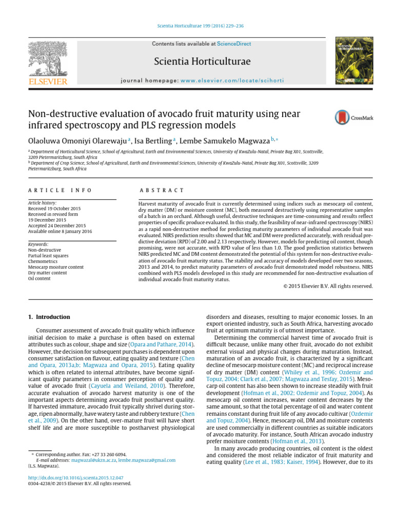 Non-Destructive Avocado Maturity Testing | PDF | Chemometrics ...