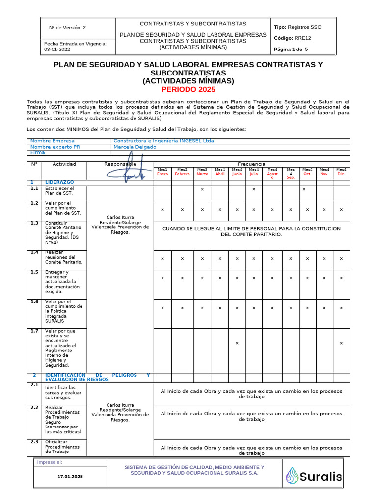 Plan de Seguridad y Salud Laboral 2025 | PDF | Seguridad y salud ...