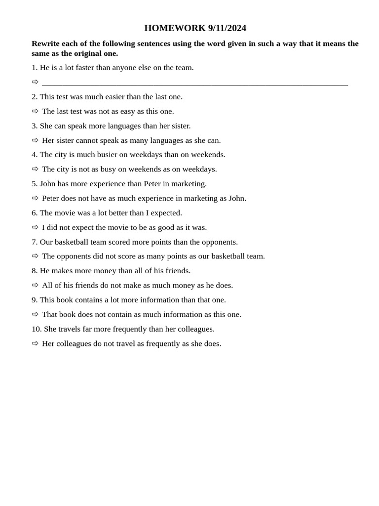 Sentence Rewriting Exercise | PDF