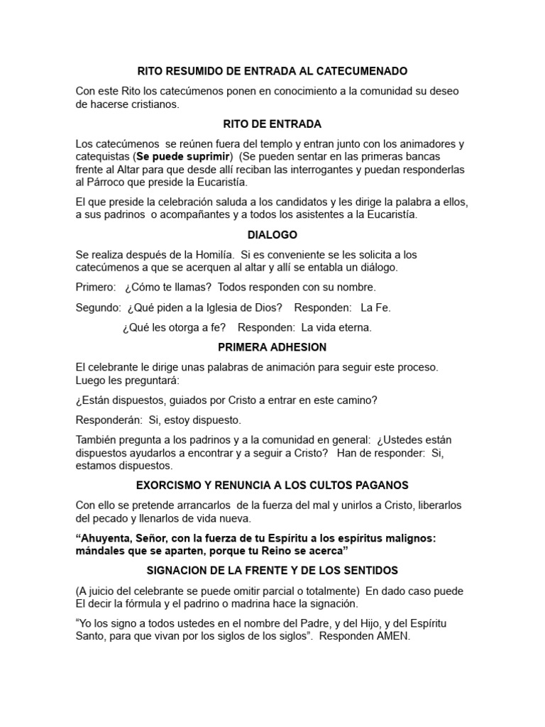 Rito Resumido de Entrada Al Catecumenado | PDF