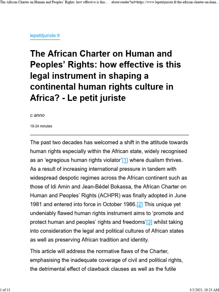 African Charter: Impact & Challenges | PDF | Human Rights | Justice