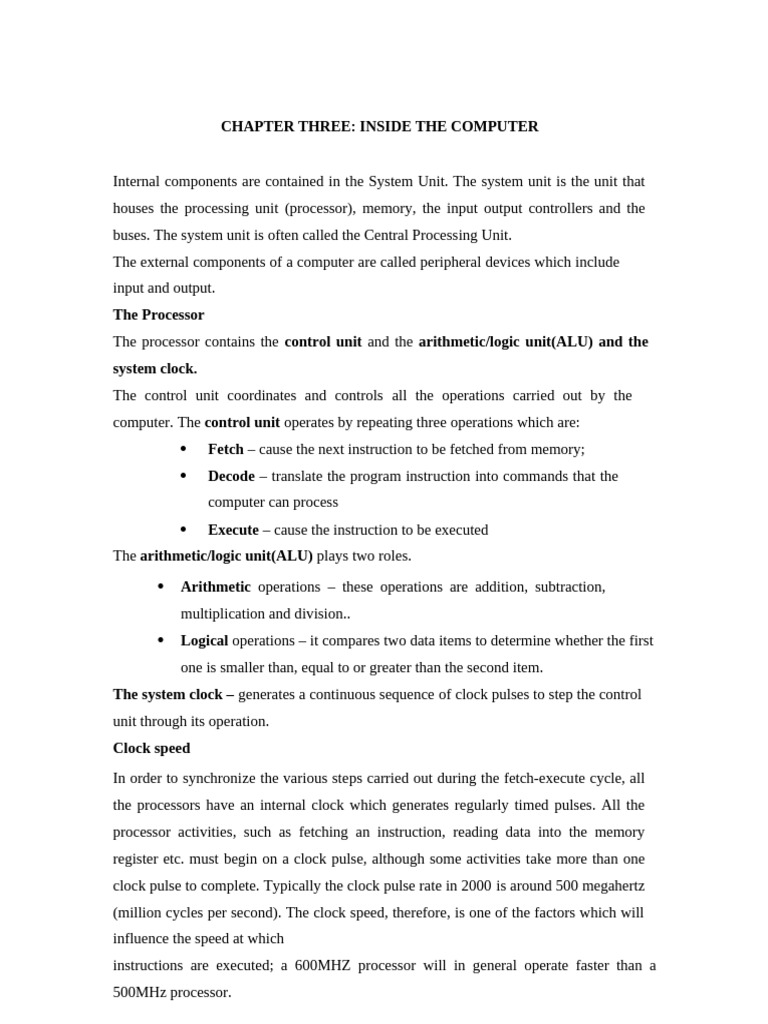 CHAPTER 3 INSIDE THE COMPUTER | PDF | Central Processing Unit | Input ...