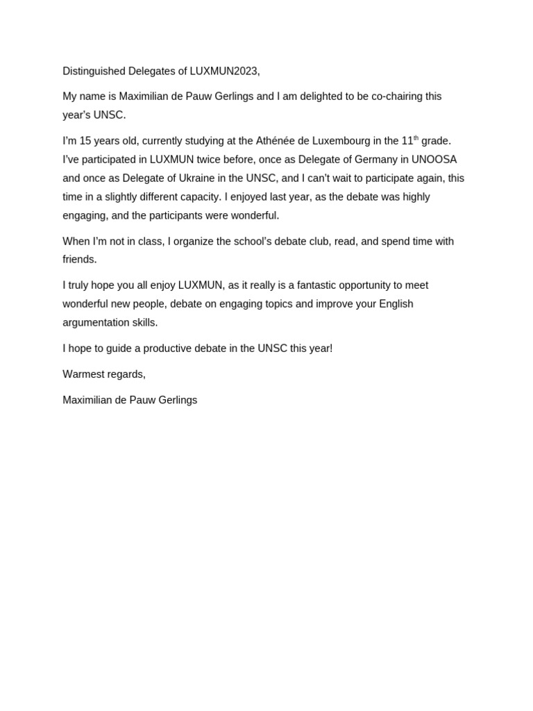 LUXMUN2023 UNSC Co-Chair Introduction | PDF