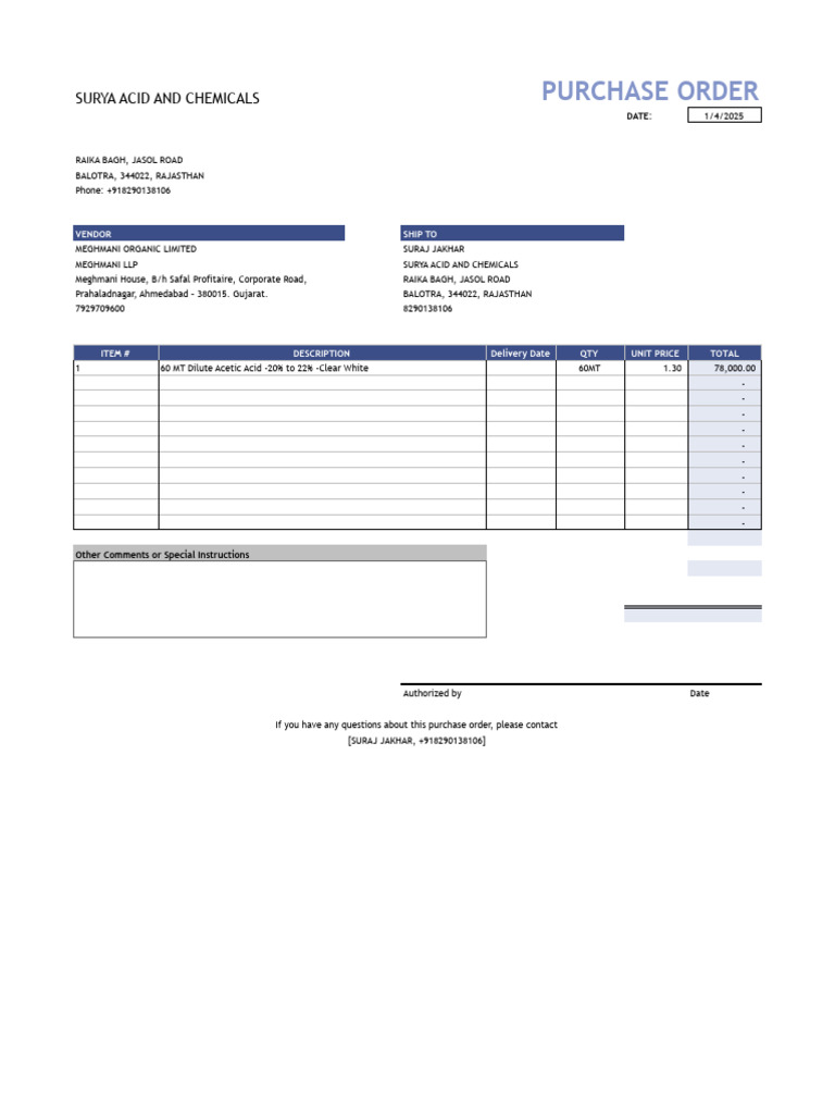 Caprylic Acid Purchase Order Form | PDF | Chemical Compounds