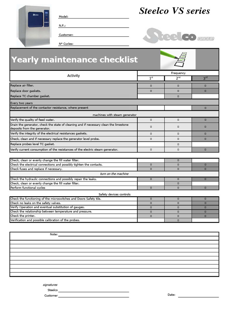 Steelco VS Series Maintenance Checklist | PDF | Manufactured Goods ...