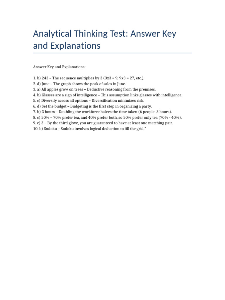 Analytical Thinking Test Answers & Insights PDF