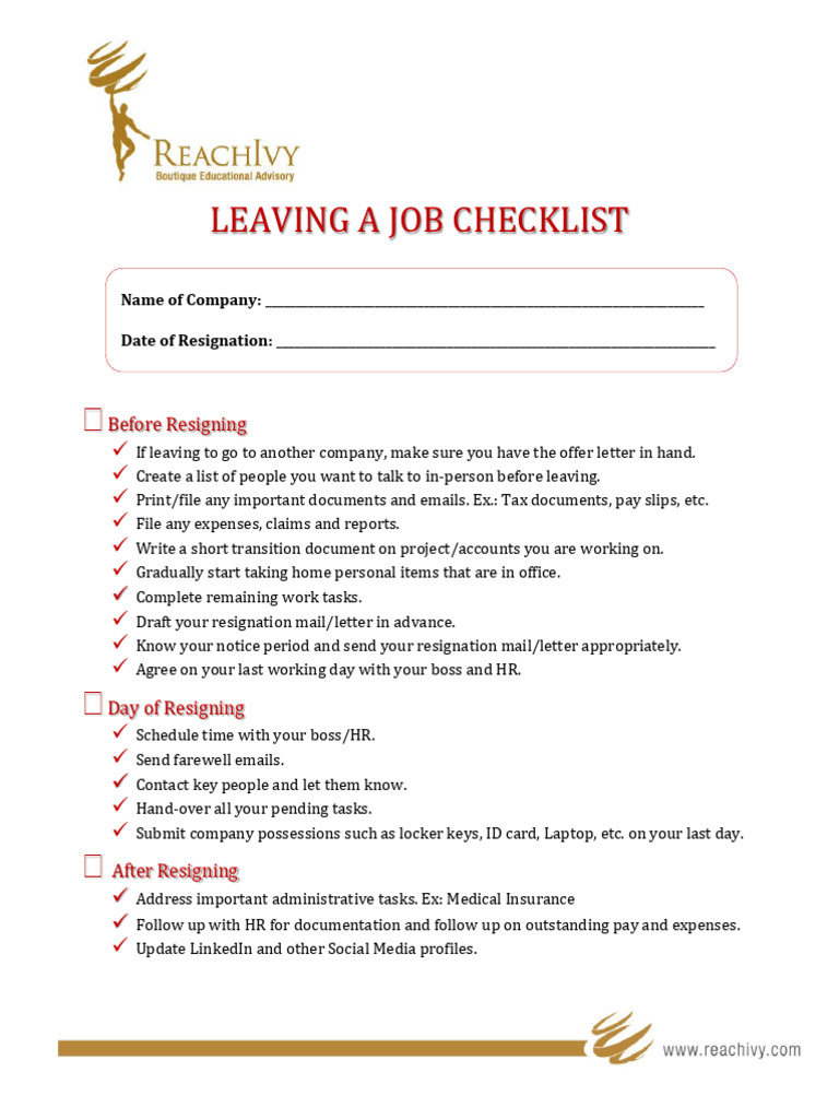 Essential Job Resignation Checklist | PDF