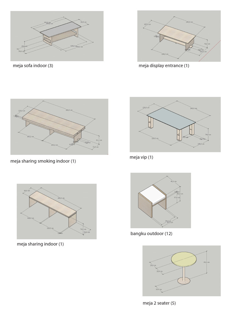 (Ribbon Cafe) List Dimensi Furniture | PDF