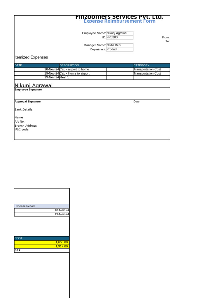 Finzoomers Cab Reimbursement Form | PDF