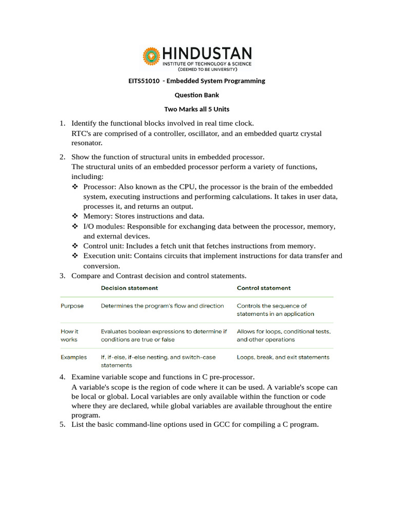 Embedded System Programming Q&A Guide | PDF | Embedded System | Central ...