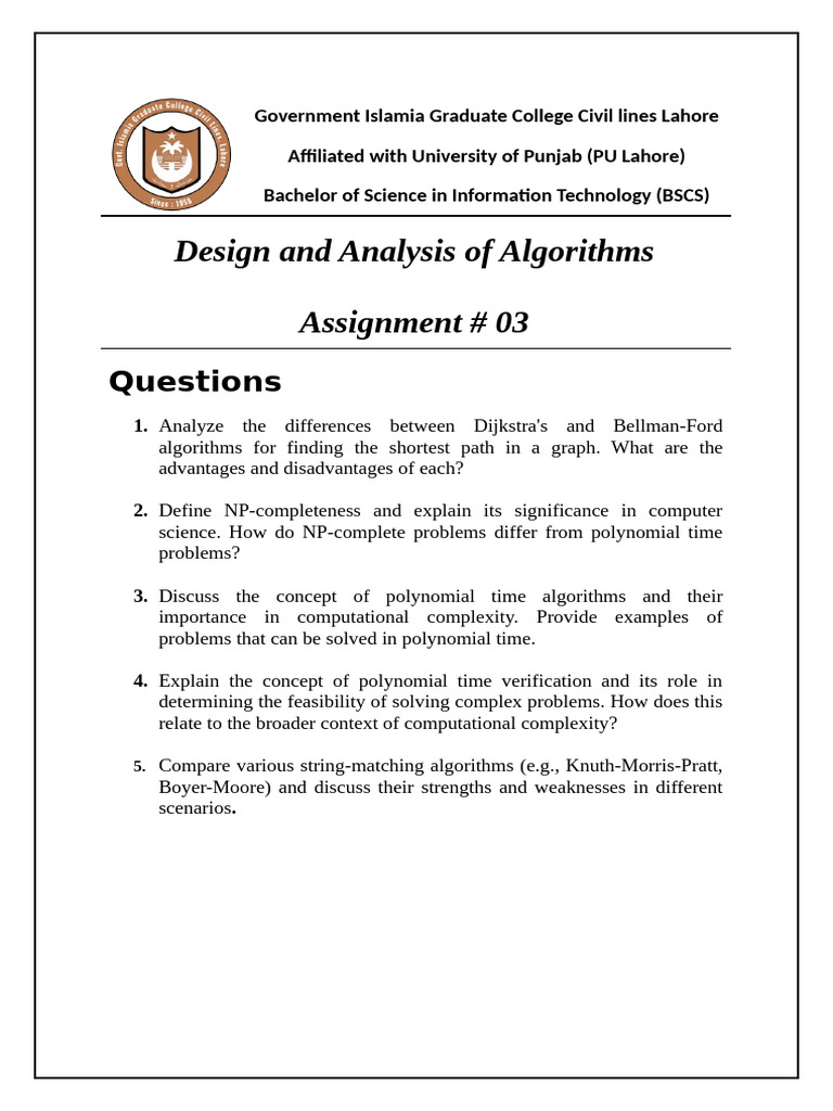 Design and Analysis of Algorithms Assignment No. 03 | PDF