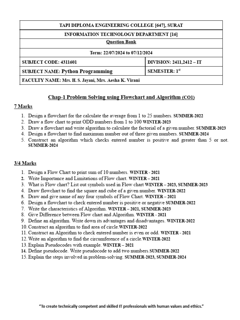 Python Programming Question Bank for IT | PDF | Parameter (Computer ...