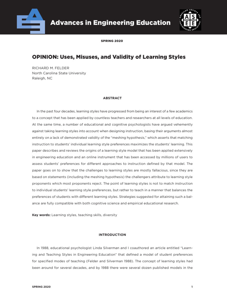 AEE Pathways Felder | PDF | Learning Styles | Learning