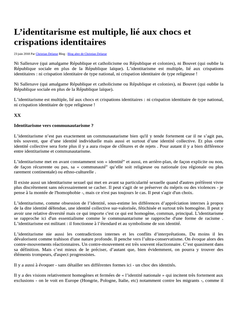 Comprendre l'identitarisme et ses enjeux | PDF | Identité (Science ...