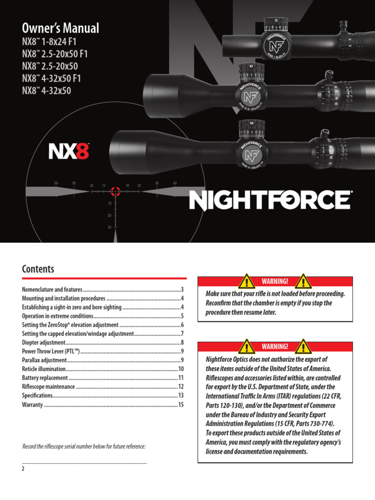NX8 Riflescope Owner's Manual | PDF | Telescopic Sight | Optics