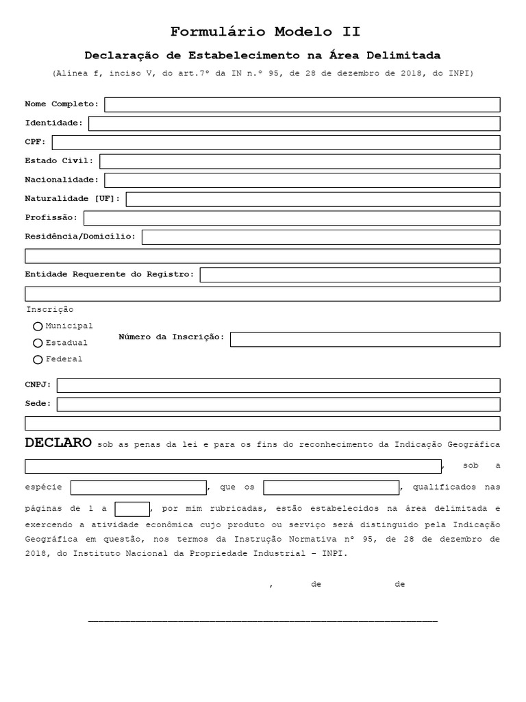 Formulário de Declaração INPI 95 | PDF