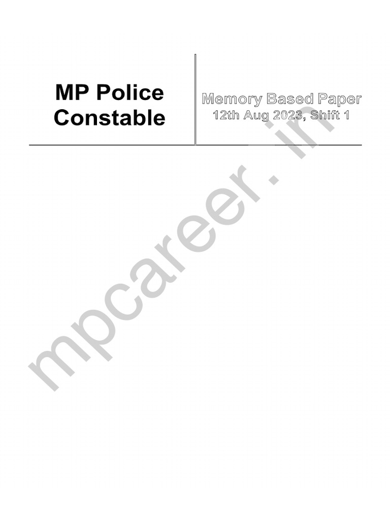 MP Police Constable Memory Based Test Held On 12th August 2023 Shift 1 ...