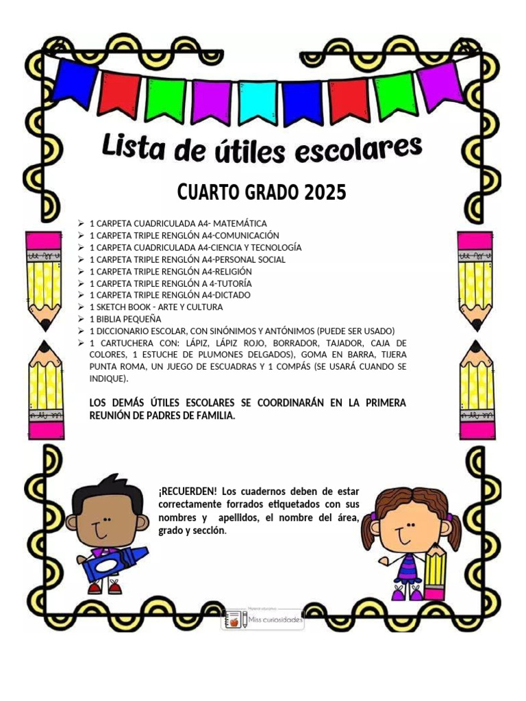 Lista de Cuarto Grado 2025 | PDF