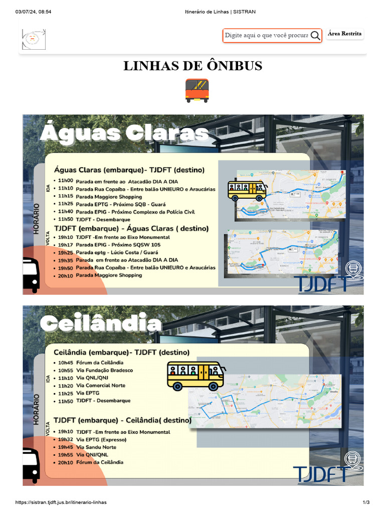 Itinerário de Linhas do TJDFT | PDF