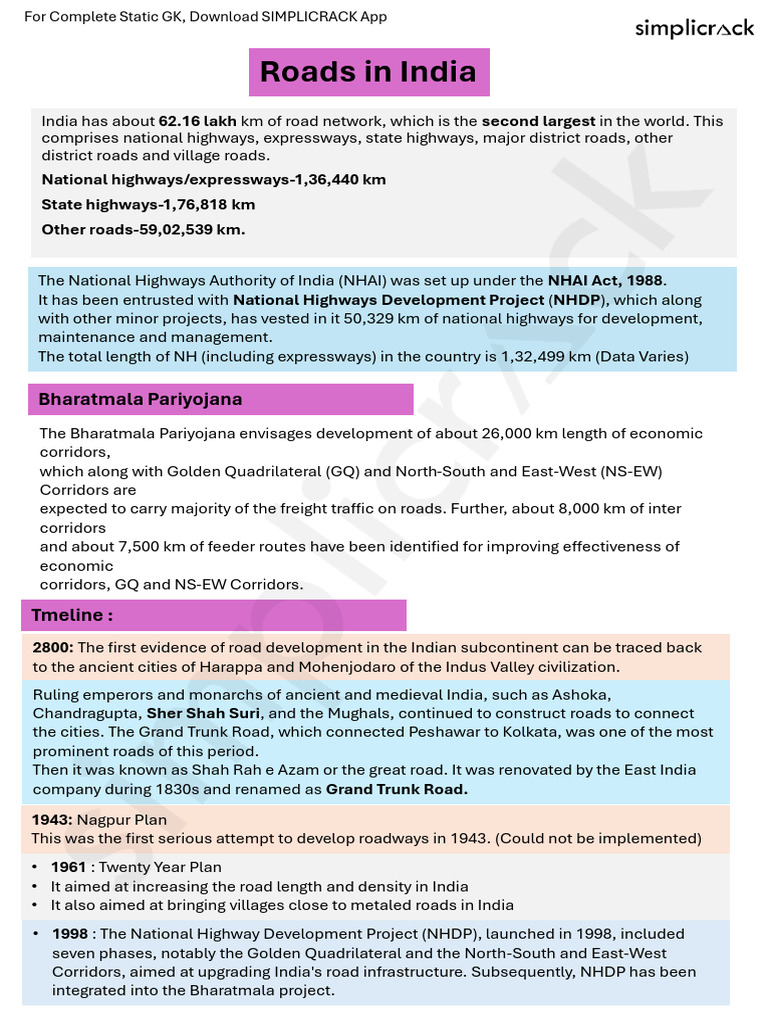 Road Transport in India Notes | PDF | Road Infrastructure | Transport ...