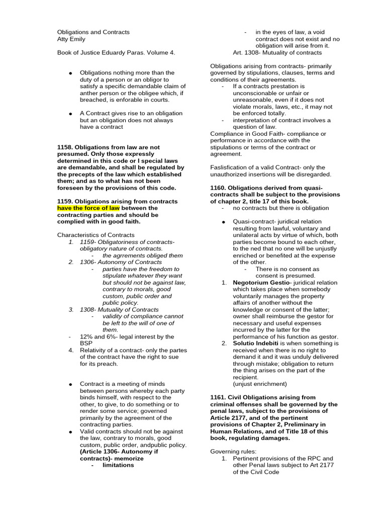 Understanding Obligations and Contracts | PDF | Legal Liability ...