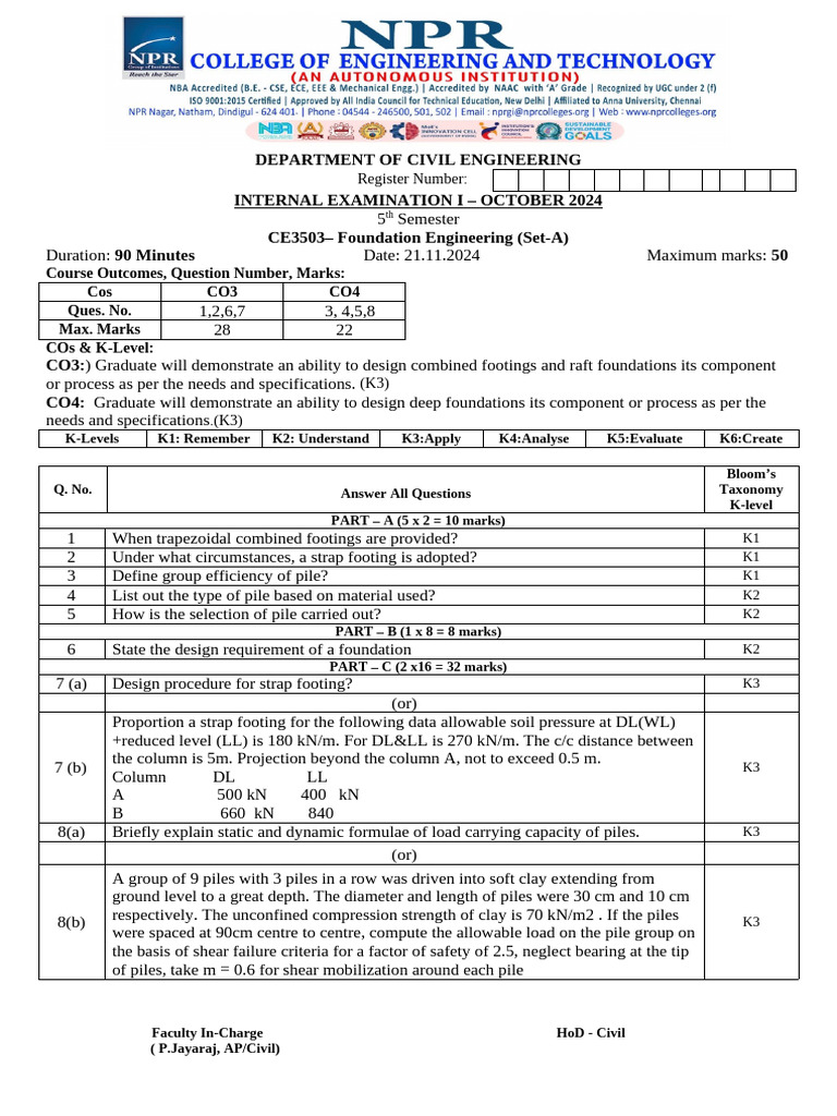 CE3503 Foundation Engineering Exam Guide | PDF | Deep Foundation ...