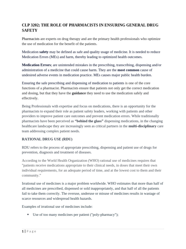 The Role of Pharmacists in Ensuring General Drug Safety | PDF ...