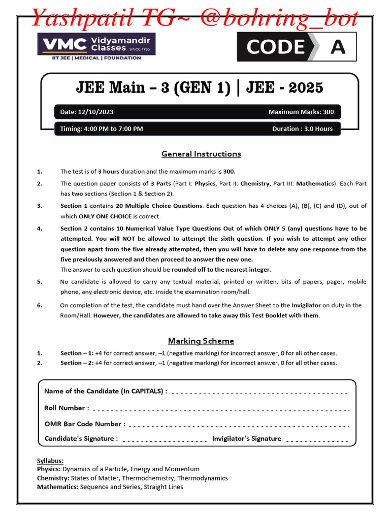 JEE Main 2025 Exam Instructions and Syllabus | PDF | Force | Gases