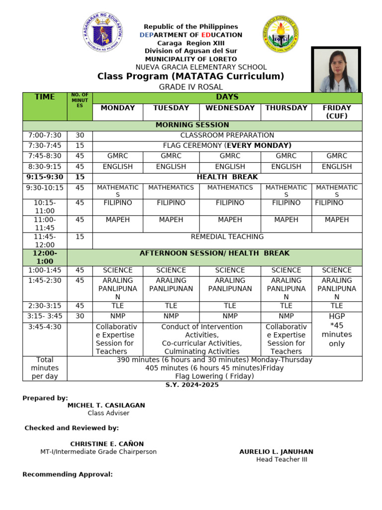 Grade IV Class Program - MATATAG Curriculum | PDF | Teachers | Philippines