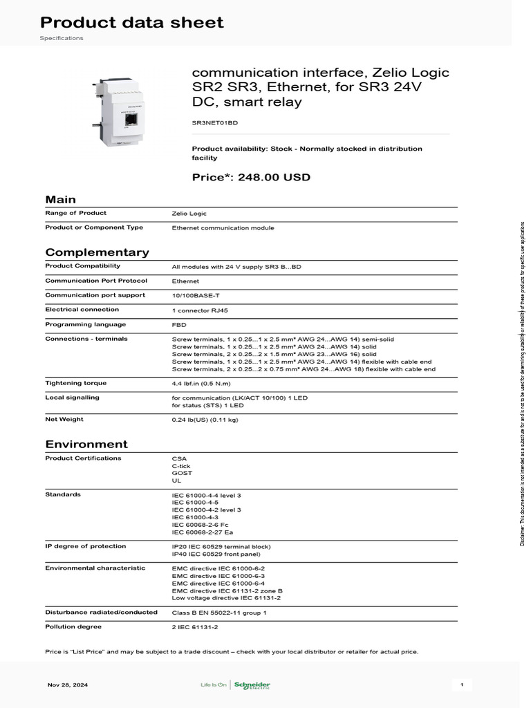 Zelio Logic Ethernet Communication Module | PDF | Electrical Connector