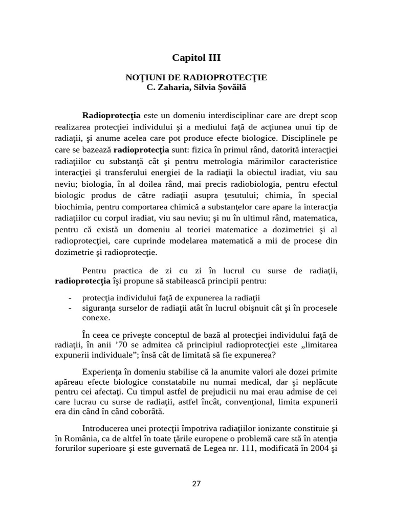 Cap III Notiuni de Radioprotectie | PDF