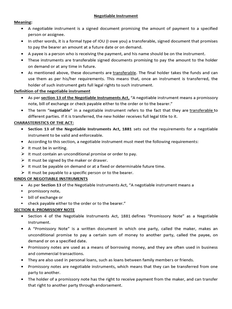Understanding Negotiable Instruments | PDF | Negotiable Instrument ...
