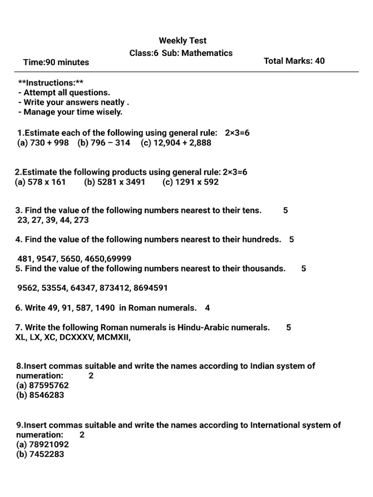 Class 6 maths pdf