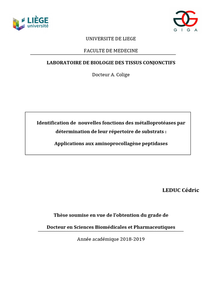Métalloprotéases : Nouvelles Fonctions et Applications | PDF ...