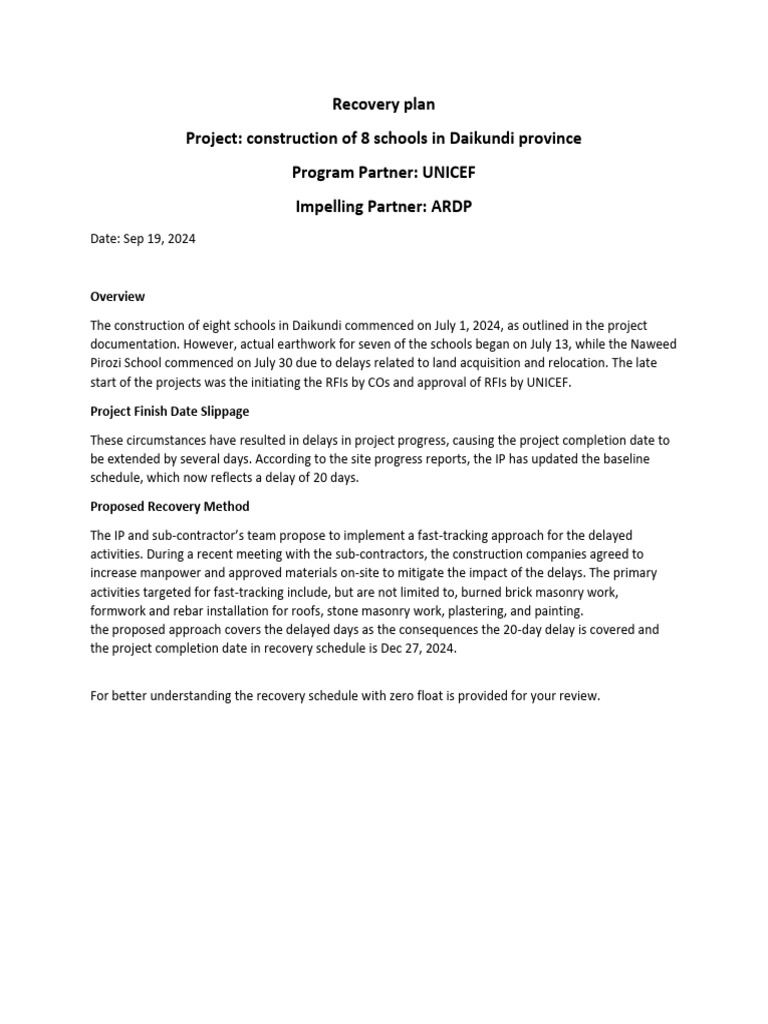 Daikundi Schools Construction Recovery Plan | PDF | Masonry | Concrete